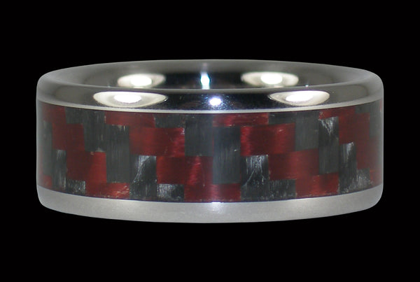 Red and Black Carbon Fiber Titanium Ring Band