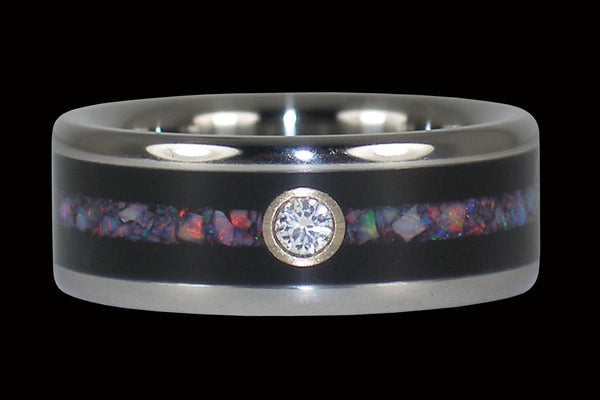 Diamond Blackwood Hawaii Titanium Ring® with Red Opal