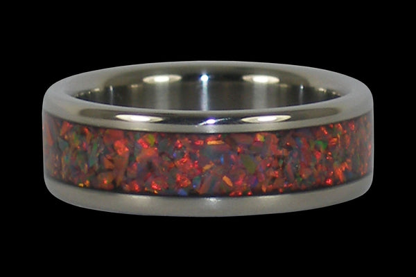 Red Synthetic Opal Titanium Ring