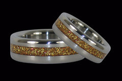 Gold Metallic Flake Inlay Titanium Ring Set - Hawaii Titanium Rings
 - 1