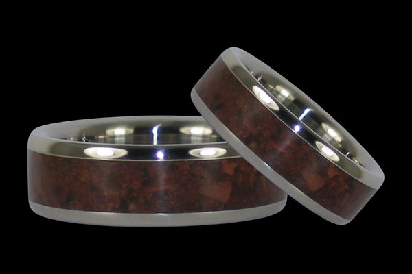 Red Tigers Eye Titanium Ring Set