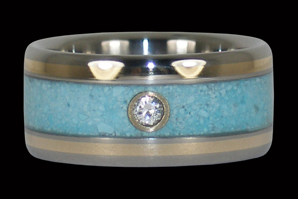 Sleeping Beauty Turquiose Diamond Titanium Ring