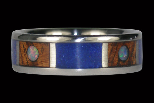 Opal Cabochon Hawaii Titanium Ring® with Koa and Lapis