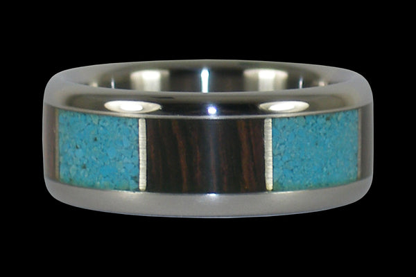 Wenge Wood and Turquoise Titanium Ring