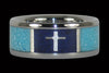 Turquoise Titanium Ring Band with Silver Cross in Dark Blue Lapis - Hawaii Titanium Rings
