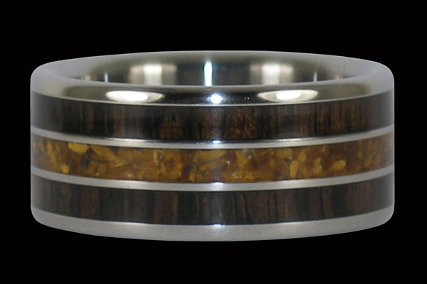 Gold Tigers Eye and Black Wood Titanium Ring
