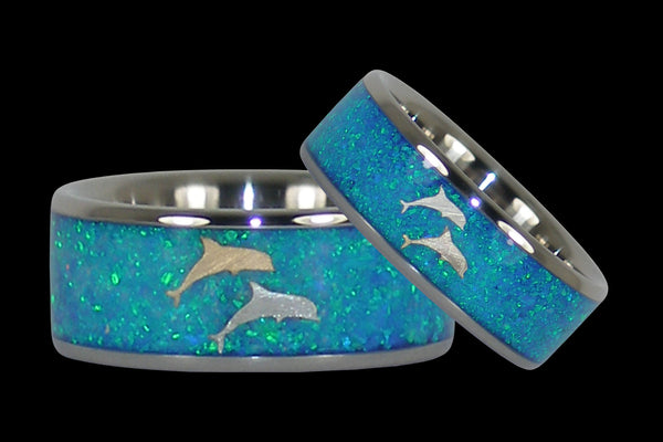 Blue Opal Dolphin Hawaii Titanium Rings®