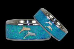 Blue Opal Dolphin Titanium Rings - Hawaii Titanium Rings
 - 1