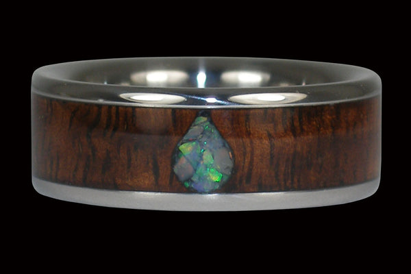 Opal Teardrop Koa Wood Hawaii Titanium Ring®