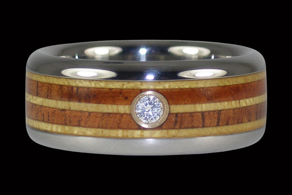 Pau Amarello and Koa Wood Titanium Diamond Ring From Hawaii Titanium Rings®