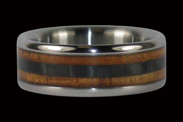 Hawaiian Koa Wood and Black Carbon Fiber Hawaii Titanium Ring®