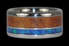 Blue Opal and Hawaiian Koa Titanium Ring - Hawaii Titanium Rings
 - 2