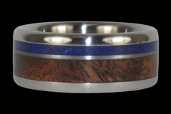 Blue Lapis and Curly Koa Titanium Ring - Hawaii Titanium Rings
