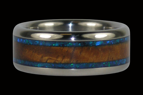 Black Opal and Tiger Koa Wood Hawaii Titanium Ring®
