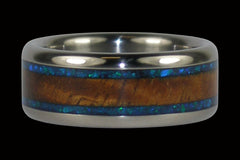 Black Opal and Tiger Koa Wood Titanium Ring - Hawaii Titanium Rings
 - 1