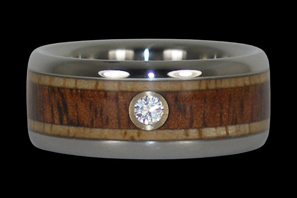 Diamond and Contrasting Wood Hawaii Titanium Ring®