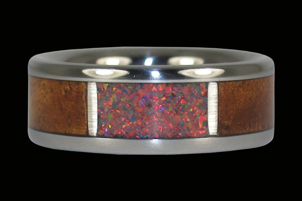 Red Lab Opal Hawaii Titanium Ring® with Koa Wood Backing