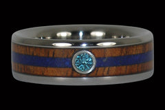 Blue Diamond Titanium Ring with Wood and Stone Inlay - Hawaii Titanium Rings
 - 1