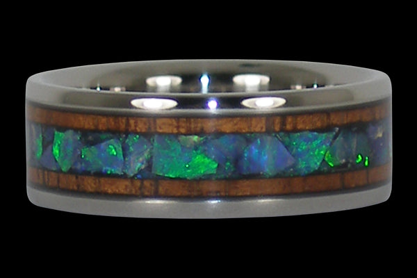 Green Opal and Koa Wood Hawaii Titanium Ring®