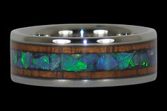 Green Opal and Koa Wood Titanium Ring - Hawaii Titanium Rings
 - 1