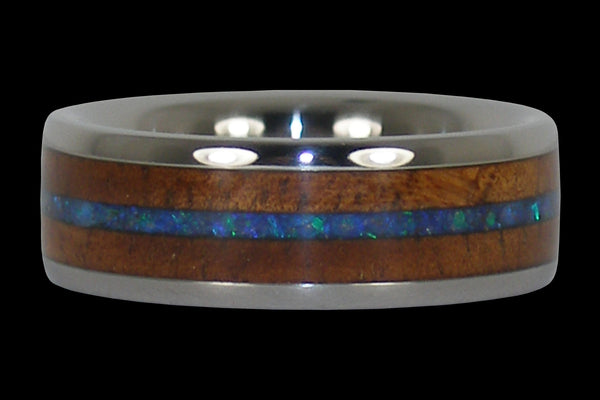 Rare Opal and Koa Wood Inlay Hawaii Titanium Ring®