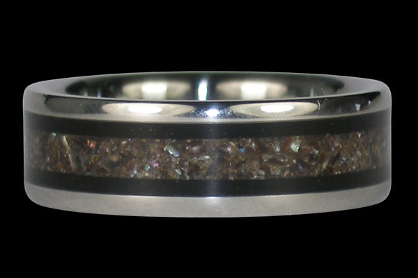 Black Ebony Wood and Black Pearl Titanium Ring