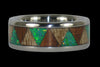 Tribal Hawaii Titanium Ring with Green Opal Koa and Mango Wood - Hawaii Titanium Rings
