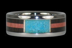 Turquoise and Wood Inlay Titanium Ring - Hawaii Titanium Rings
 - 1