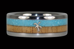 Palm Tree Titanium Ring with Turquoise and Koa - Hawaii Titanium Rings
