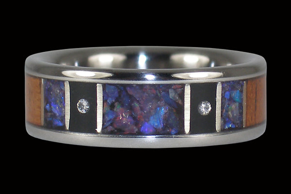 Two Diamond Titanium Ring with Exotic Wood Inlay