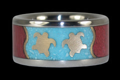 Swimming Turtle Titanium Ring Band - Hawaii Titanium Rings
 - 1