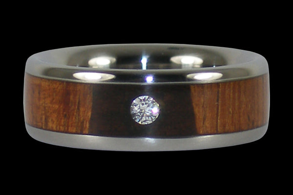 Diamond Koa Wood Hawaii Titanium Ring® Wedding Band