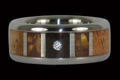 Diamond in Wood Gold Tigers Eye Titanium Ring - Hawaii Titanium Rings
