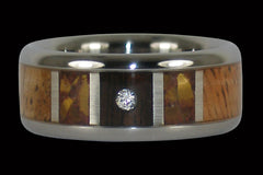 Diamond in Wood Gold Tigers Eye Titanium Ring - Hawaii Titanium Rings
