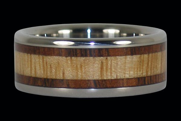 Hawaiian Koa and Mango Wood Inlay Hawaii Titanium Ring®