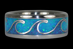 Wave Ring for a Beach Wedding with Blue Lab Opal and Silver - Hawaii Titanium Rings
