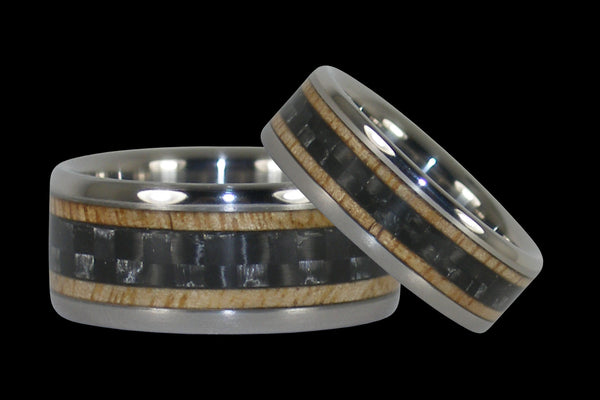 Black Carbon Fiber and Wood Titanium Ring Set