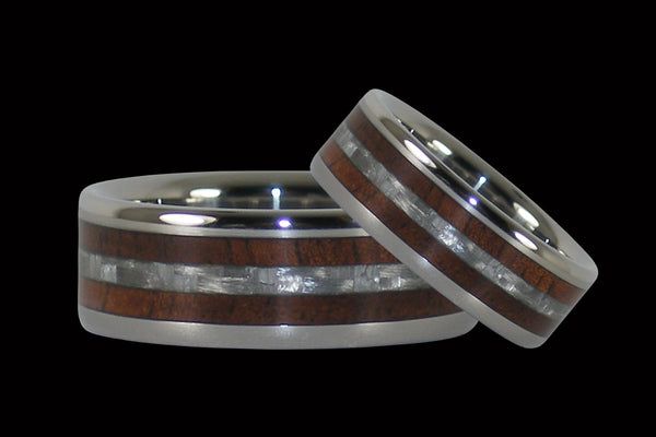 White Carbon Fiber and Curly Koa Hawaii Titanium Ring® Set