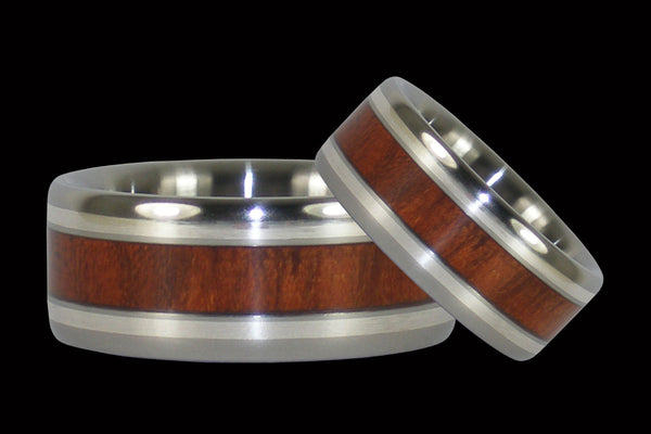 Bloodwood and Silver Titanium Ring Set