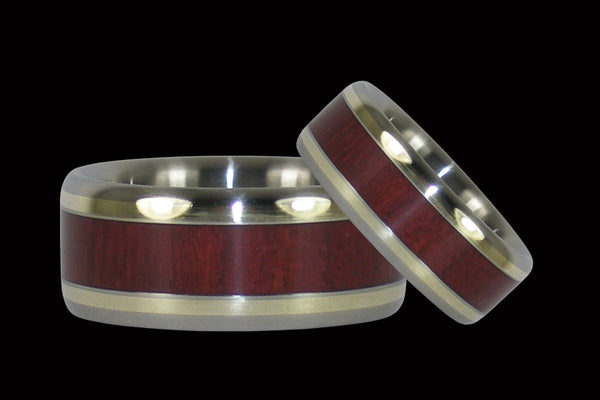 Purpleheart Wood Titanium Ring Set with Green Gold
