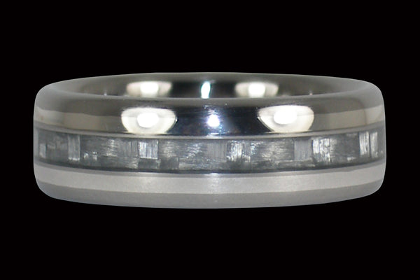 White Carbon Fiber and Sterling Silver Titanium Ring