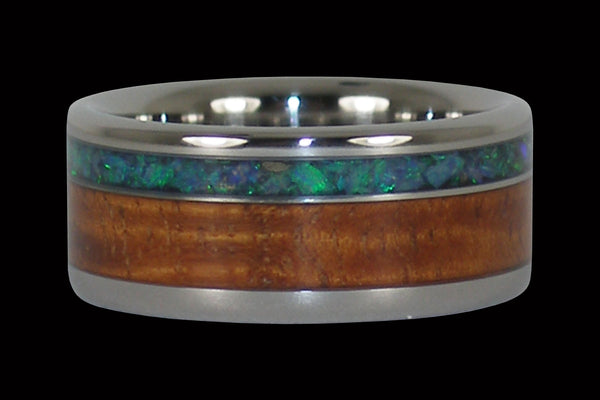 Green Australian Opal and Koa Wood Hawaii Titanium Ring®