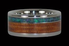 Green Australian Opal and Koa Wood Titanium Ring - Hawaii Titanium Rings

