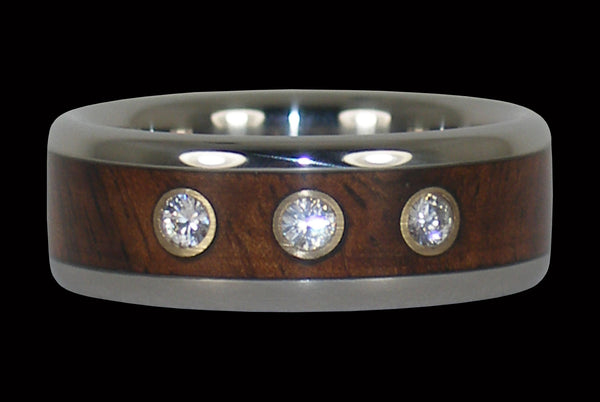 Koa Wood Hawaii Titanium Ring® with Three Diamonds
