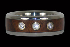 Koa Wood Titanium Ring with Three Diamonds - Hawaii Titanium Rings
 - 1