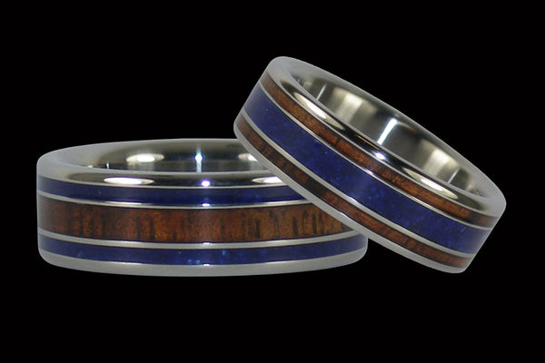 Lapis and Koa Wood Hawaii Titanium Ring® Set