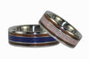 Pink and Blue Titanium Ring Set with Koa Wood Inlay - Hawaii Titanium Rings
 - 4