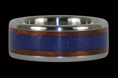 Amboina Burl Wood and Lapis Titanium Rings - Hawaii Titanium Rings
 - 1