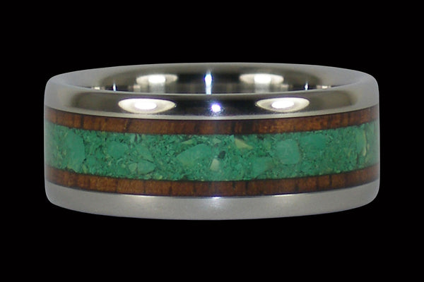 Green Turquoise and Koa Wood Hawaii Titanium Ring®