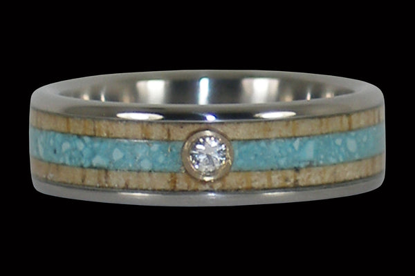 Diamond Hawaii Titanium Ring® Band with Turquoise and Mango Wood